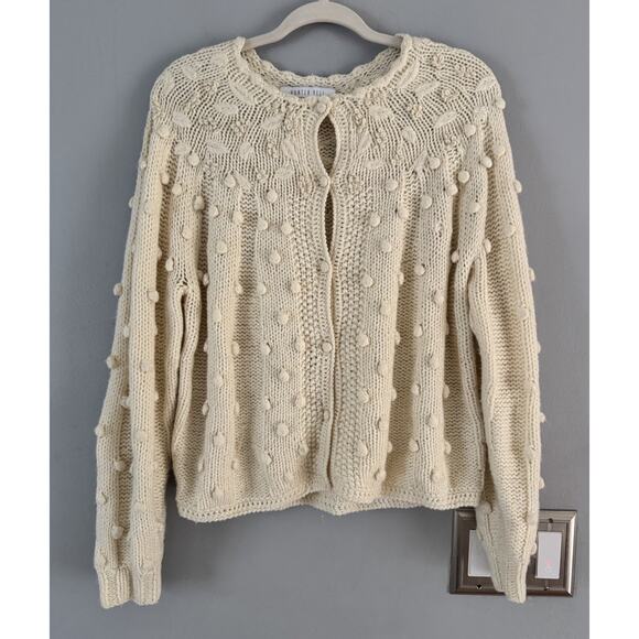 HUNTER BELL Sweaters - Hunter Bell Cream Pom Pom Chunky Knit Cardigan Sweater Women’s Size Large Wool